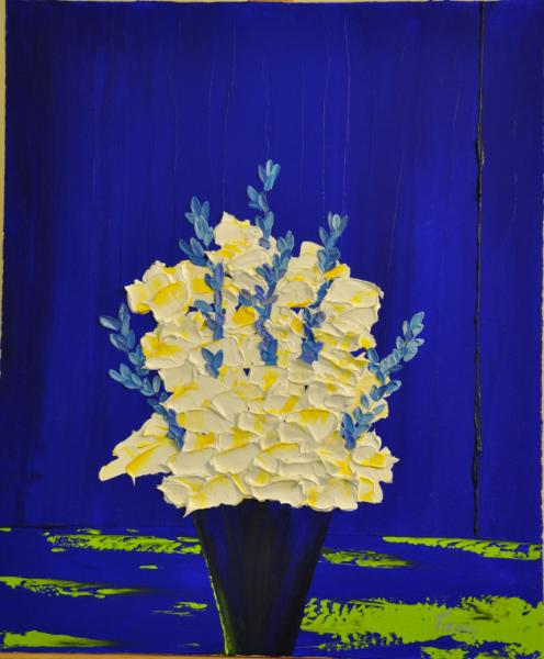 Blue Pussy Willow 20 x 24 Acrylic on Canvas board Embellished prints available  Blue Pussy Willow 20 x 24 Acrylic on Canvas board Embellished prints available
