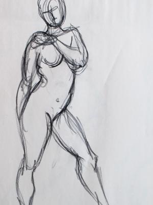 Standing female gesture (hand on shoulder)