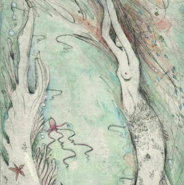 Little Mermaid Limited Edition Etching : drypoint handcolored