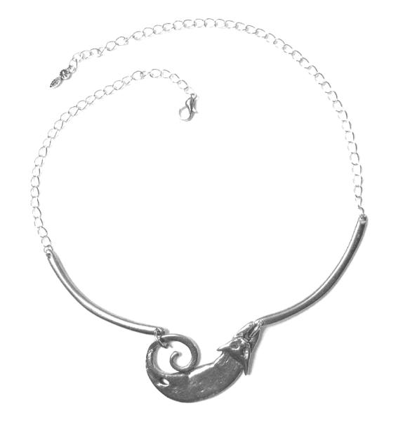 Gorgeous Cat necklace choker style in pewter by Liza Paizis