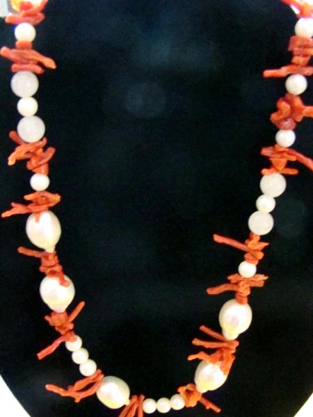 #79  Baroque Pearl and coral 20" necklace  