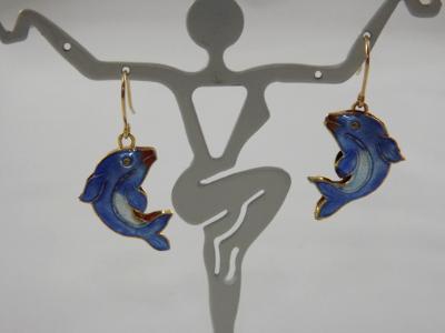 E-49 Cloissone Blue Dolphin Earrings