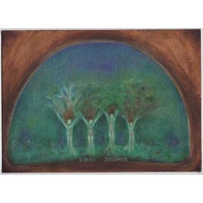 Sister Seasons original oil painting of sisiters trees and four seasons