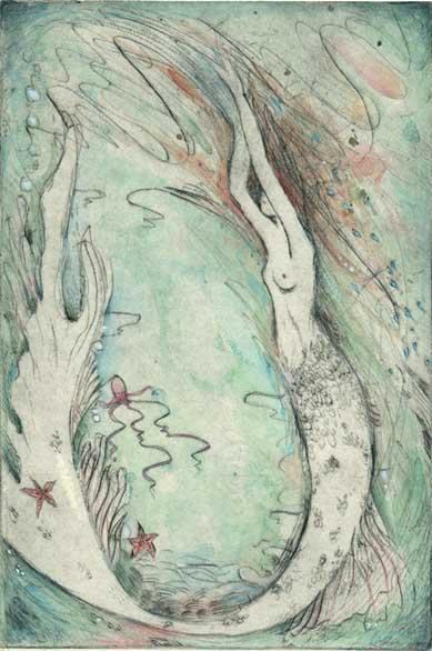 Little Mermaid Limited Edition Etching : drypoint handcolored