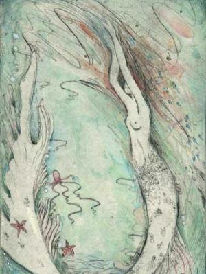 Little Mermaid Limited Edition Etching : drypoint handcolored