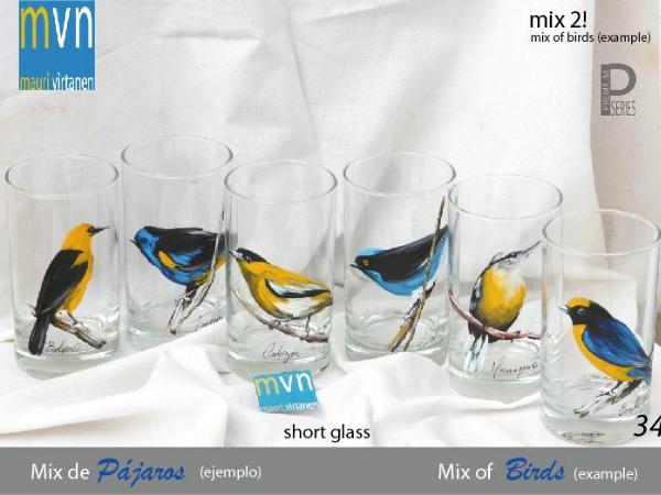 Set of handpainted glasses: MIX OF BIRDS
