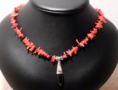 Onyx and Coral Necklace