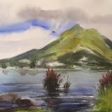 Plein air watercolor painting at the edge of the lake San Pablo-ECUADOR, 38cm x 28cm, 2019