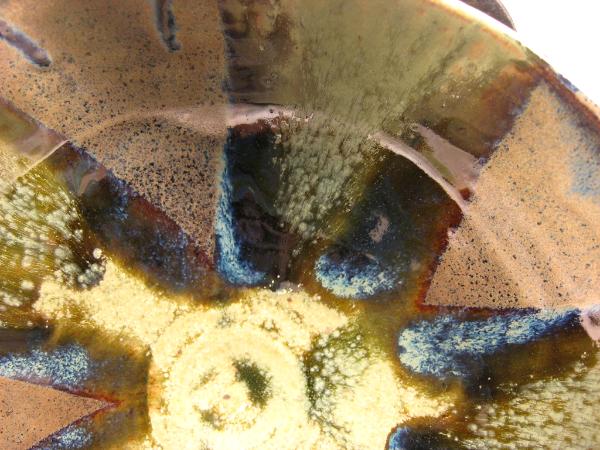 120424.N Heavily Textured Carved Bowl with Multiple Glazes