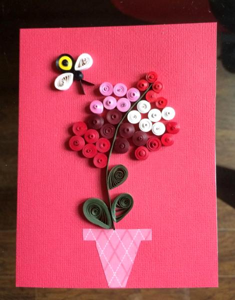 Pink flowerpot quilled greeting card