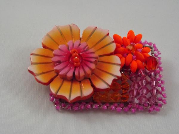 Orange Flower Brooch ,