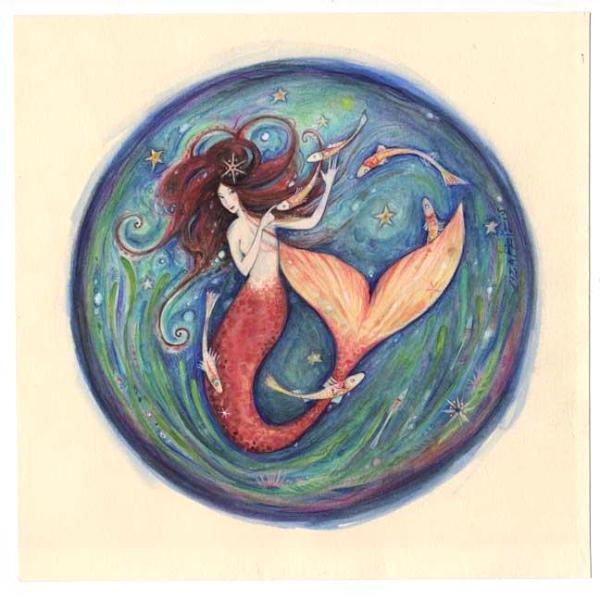 Little Mermaid original watercolor painting mermaid art