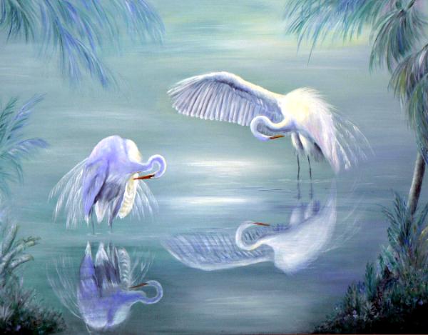 Egrets by Moonlight