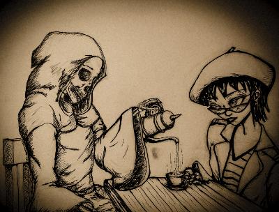Tea in Samarkand, ink on paper with Photoshop effects, 8x10. 2016. Tea in Samarkand, ink on paper with Photoshop effects, 8x10. 2016.