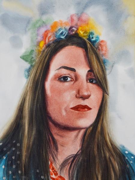 Custom portrait of the girl with the flowers crown, 35cm x 50cm, 2019