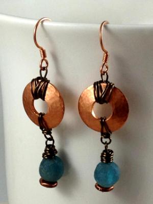 Copper Washer and African Trade Glass Earrings Copper Washer and African Trade Glass Earrings