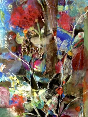 Asian Poppies - Mixed Media Collage on Paper 14x7