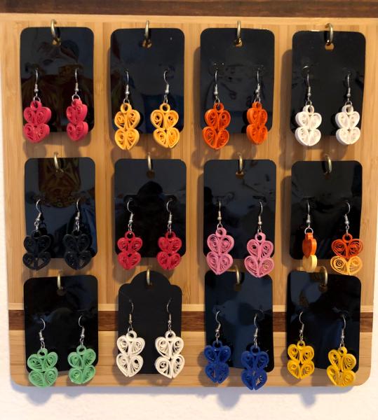Handmade earrings made of paper.