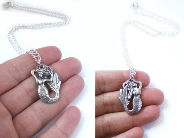 Mermaid pendant necklace small silver pewter mermaid charm 