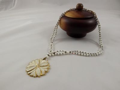 N-63 Double Strand White Bead & Crystal Necklace with Pendant N-63 Double Strand White Bead & Crystal Necklace with Pendant