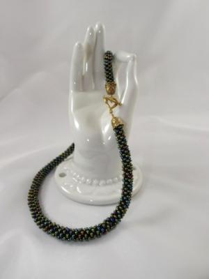 N-96 Dark Green AB Crocheted Rope Necklace N-96 Dark Green AB Crocheted Rope Necklace