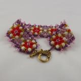 FB-51 Ffower bracelet in red, white, pink & purple