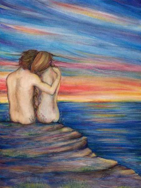 Oceans Lovers Romantic Art Print from the Original Painting 