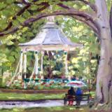Bandstand in the Rain, Swindon Old Town Gardens, 8x6 ins, oils.