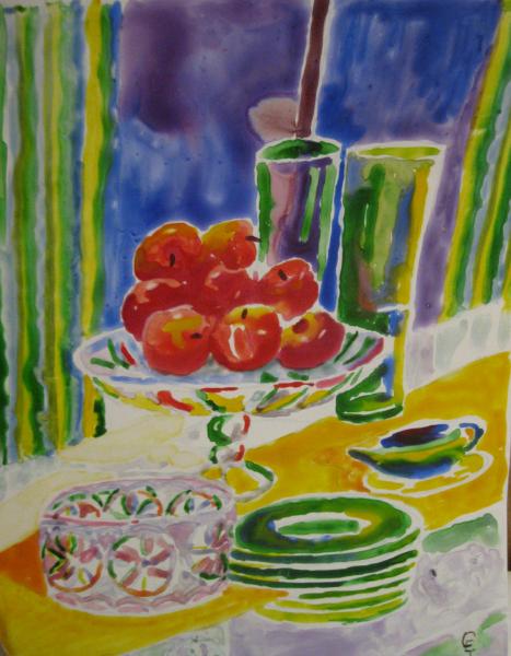 Still life with fruit in cut glass 