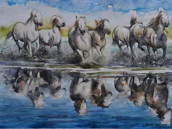 Group of camarge horses,  35cm x 50cm, 2014