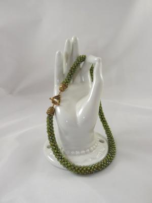 N-97 Olive Green AB Crocheted Rope Necklace N-97 Olive Green AB Crocheted Rope Necklace