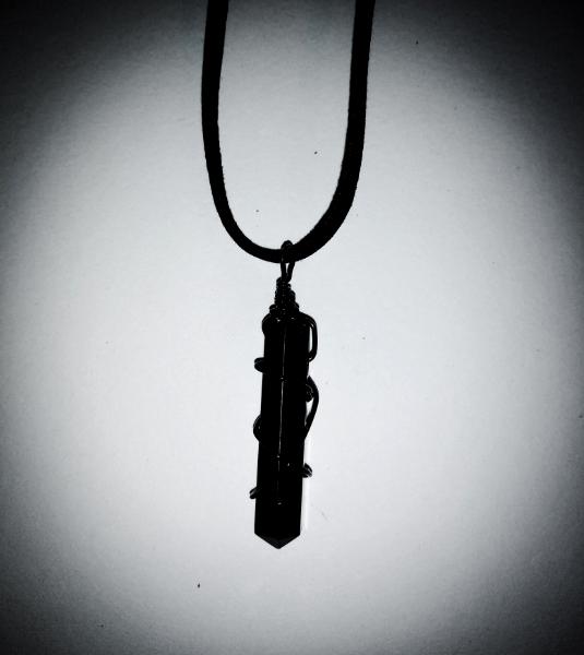 Shungite Crystal Point Pendant- Black Wire