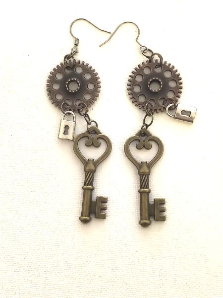 Gear, Key, Lock earrings