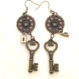 Gear, Key, Lock earrings