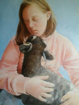 Emily with the lambs