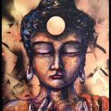 Boddhisatva, oil and spray paint on canvas, 16x 20. 2014