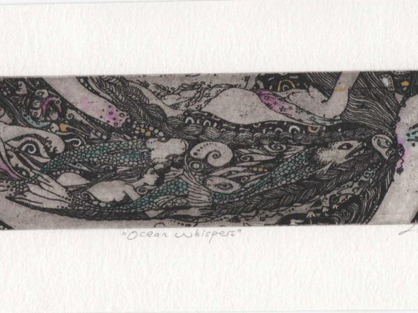 Ocean Goddess limited edition etching mermaid with fish ocean goddess print