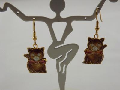 E-76 Cloissone Cat Earrings E-76 Cloissone Cat Earrings