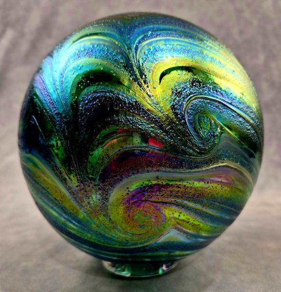 #09012605 Glass Float Starry Night Design Iridized 6.25''  $80.00