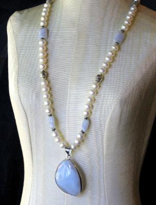Blue Lace Agate and Pearl Necklace Blue Lace Agate and Pearl Necklace