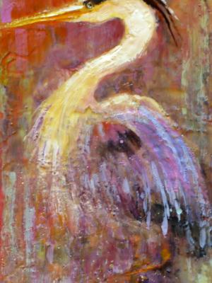 Heron in wax ~ 12" x 24" 175.00