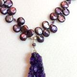 Amethyst, Pearls and Swarovski Crystal Necklace