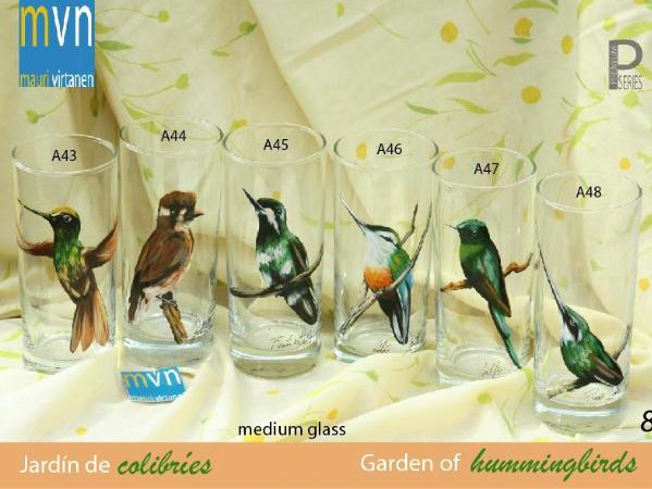 Set of handpainted glasses: GARDEN OF HUMMINGBIRDS