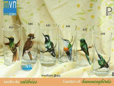 Set of handpainted glasses: GARDEN OF HUMMINGBIRDS