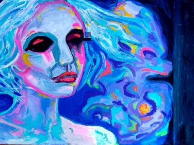 Night blue sky moon. Malerei.
