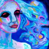 Night blue sky moon. Malerei.