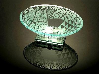 "MONKEY TREE OVAL BOWL" W/ GLASS BASE
