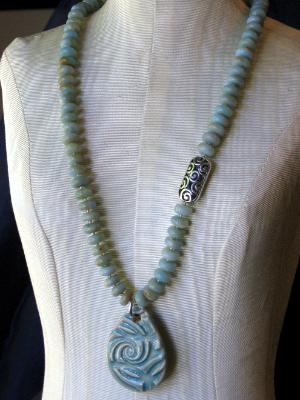 Amazonite Necklace with Ceramic Pendant Amazonite Necklace with Ceramic Pendant
