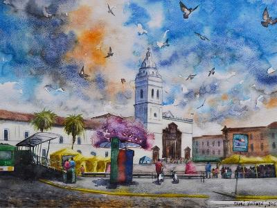 Santo Domingo church and square, 35cm x 50cm, 2015