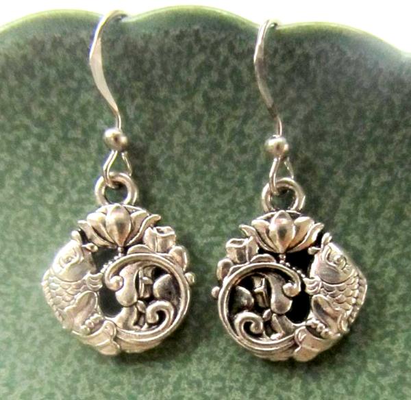 Koi Fish lotus flower Zen earrings with fish flower charms